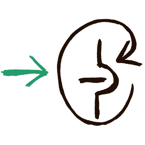 A green arrow pointing towards a symbol of a dark reddish-brown horizontal line being inserted into a divot in a vertical line of the same color, which is surrounded by a circular arrow of the same color which is points at the symbol.